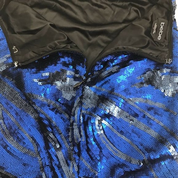 Bebe Pencil Skirt Blue Black Abstract Mini Lined 0 - Picture 3 of 6